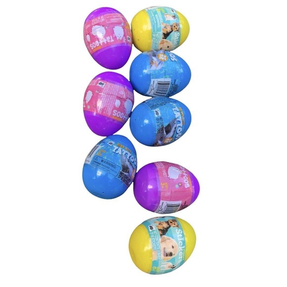 8 surprise Easter Eggs with stickers and kid taggoos NEW - Picture 1 of 4